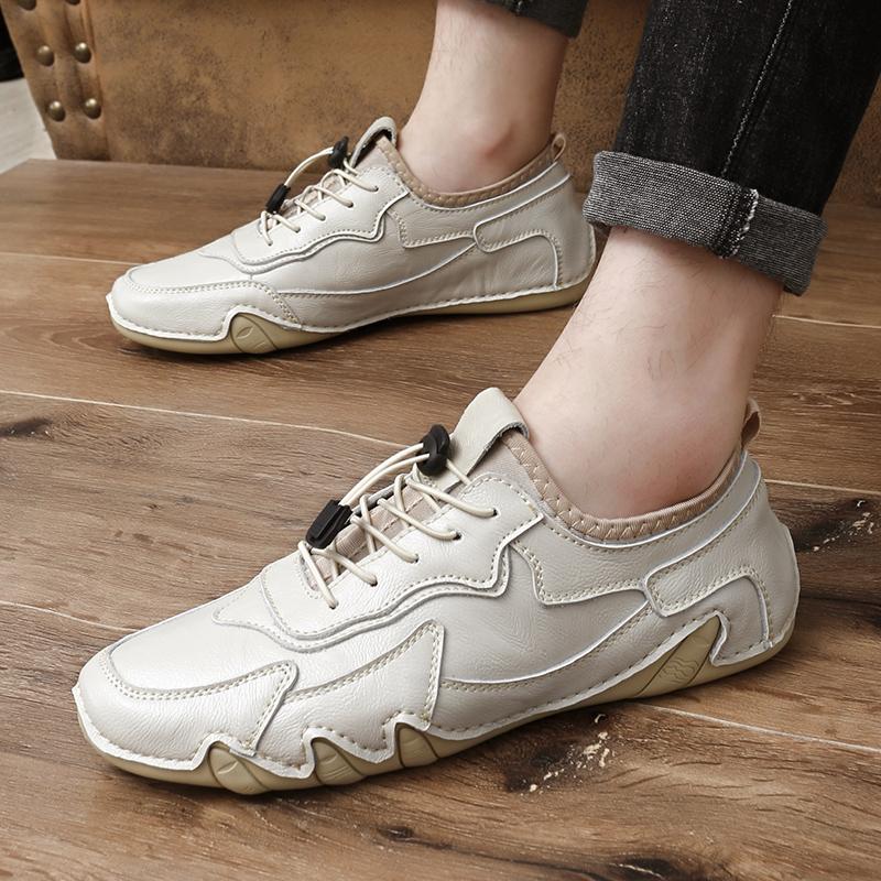 Leather Casual Shoes For Men Handmade Flats Sneakers Men No-tie Soft Moccasins For All Season Male Footwear Plus Size 38-46