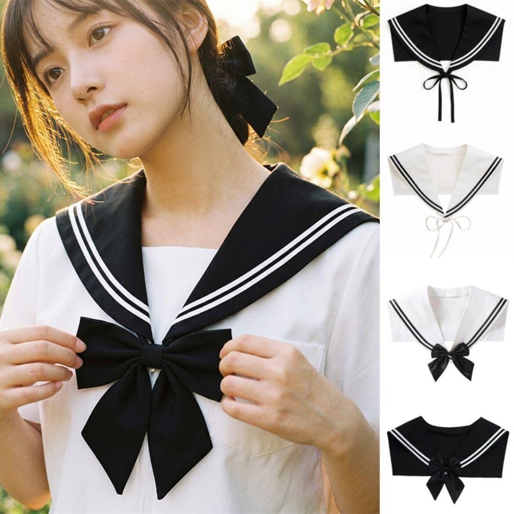 Cape Striped Sailor Fake Collar White Bow Tie Retro Detachable Collar Clothes Decoration