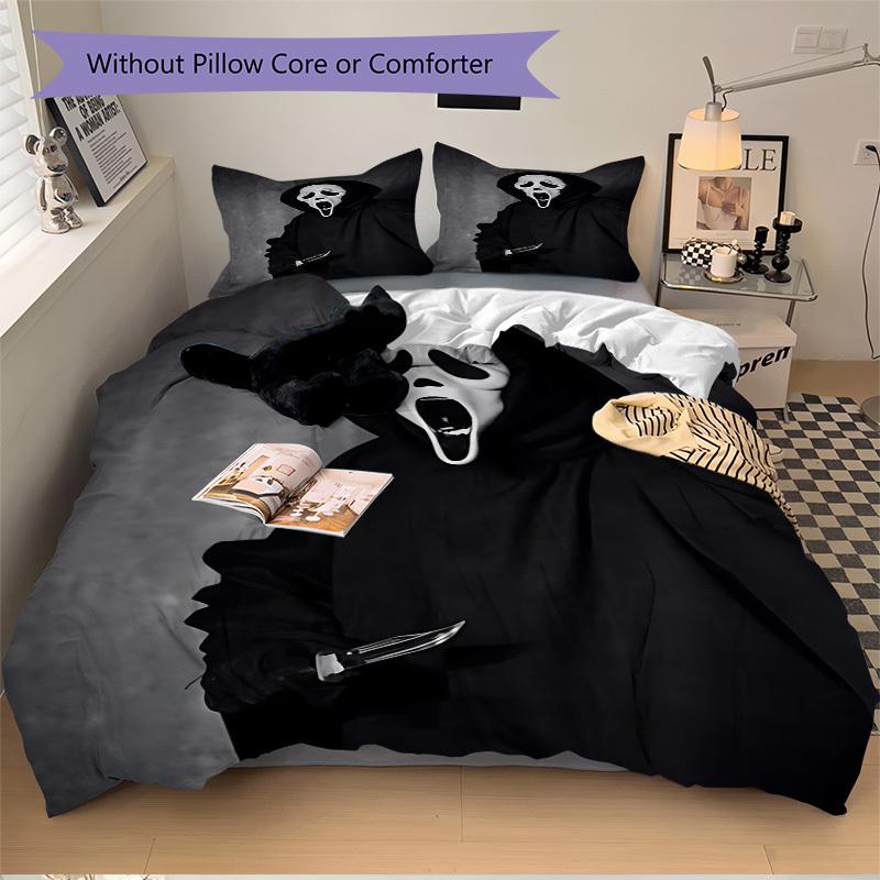 3pcs Ghostface Mask Bedding Set: Perfect for Bedroom or Guest Room. Soft and Comfortable with No Core Included yy251031017