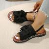 Summer new flat-bottomed bow one-word sandals women wear solid color lightweight cloth sandals