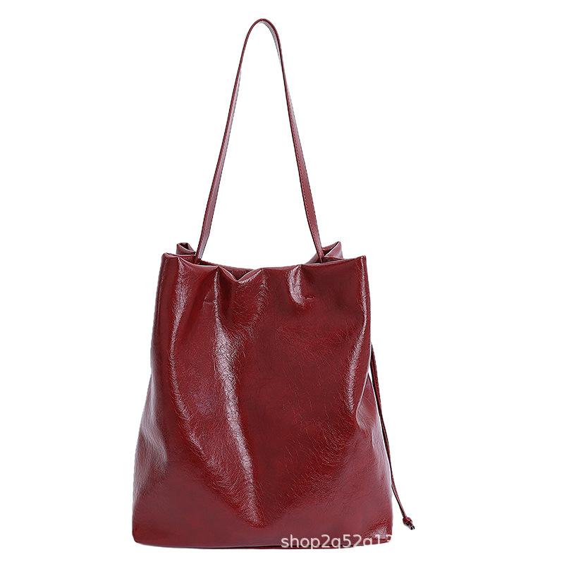 Fashion Casual Personality Popular Large Bag Women's Commuter Drawstring Lazy Casual Versatile Shoulder Bag Underarm Bucket Women's Bag