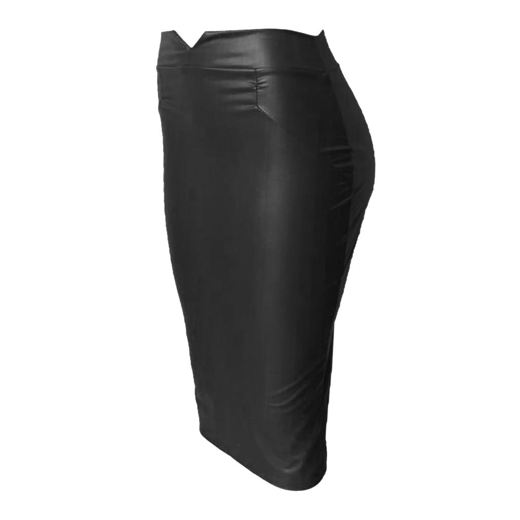 Damen Retro Frauen Lederrock Hohe Taille Schlank Party Bleistiftrock