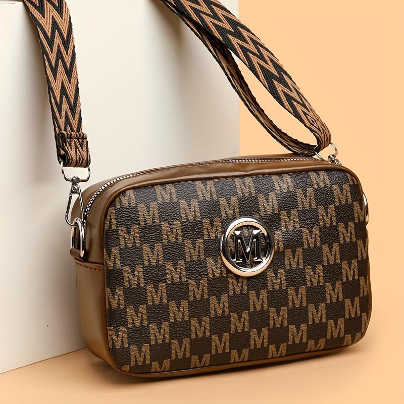 Elegant Women Shoulder Bag, Stylish Pu Leather Messenger Bag Design with 'M' Logo Badge,Phone Coin Purse, Perfect for Daily Use