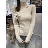 U-neck Knitted Sweater for Women's Autumn and Winter Slim-fitting and Thin Inner Long-sleeved Sweater Soft Waxy Simple Temperament Bottoming Top