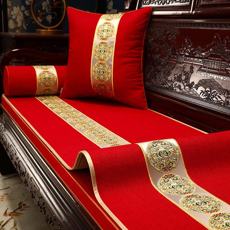 Chinese Mahogany Sofa Seat Cushion Cover Cloth Red Non-Slip Arhat Bed Cushion Sofa Towel Solid Wood Sofa Cushion Cover Towel