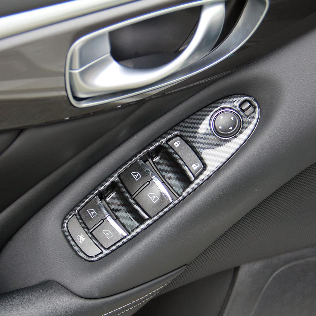 Carbon Fiber Door Window Lift Switch Panel Cover Trim Accessories for Infiniti Q50 2014-2020