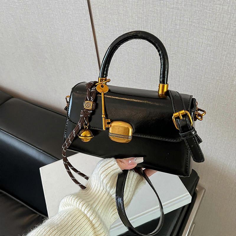 Elegant Retro Top Handle Bag For Women and Girls Flap Shape Handbag PU Shoulder Crossbody 2025 Winter Collection Red