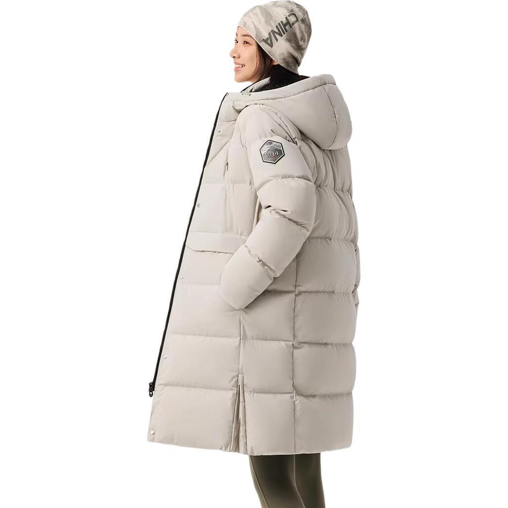 Anta Solid Color Zipper Hooded Versatile Mid-Length Down Jacket Women outerwear 162617911-1