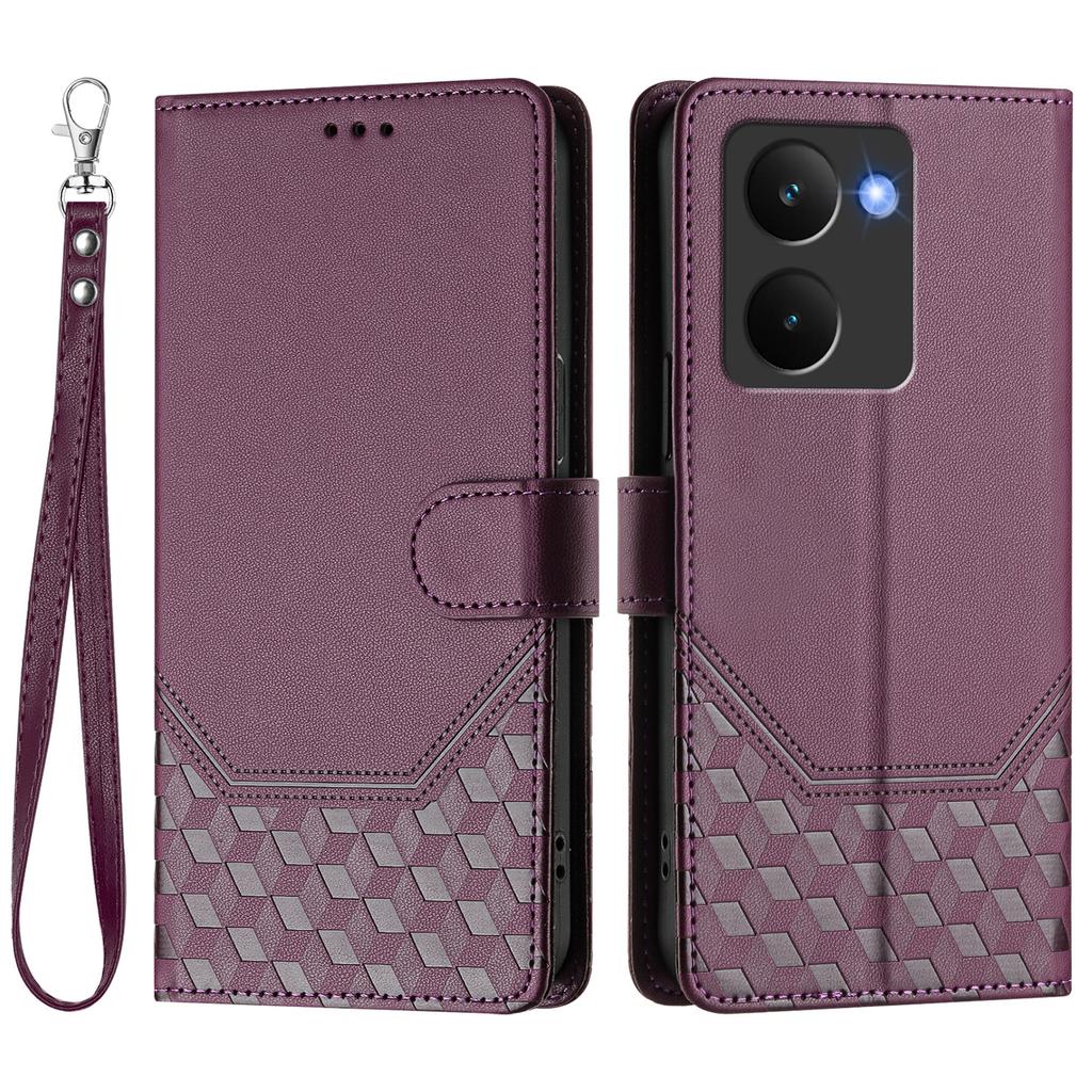 For Realme P3 Ultra 5G Case Imprinted Honeycomb RFID Blocking Leather Phone Cover with Strap