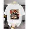 Casual Shirt for Women Cute Red Panda Eating Ramen T Shirt Kawaii Animal Graphic Tee Japanese Food Print Funny