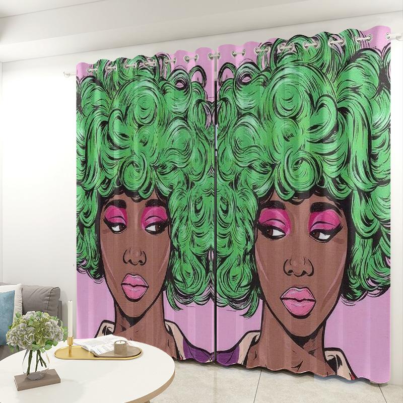 African American Female Curtain Fabric Bedroom Living Room Balcony Blackout Curtain Office Hotel Insulation Curtain