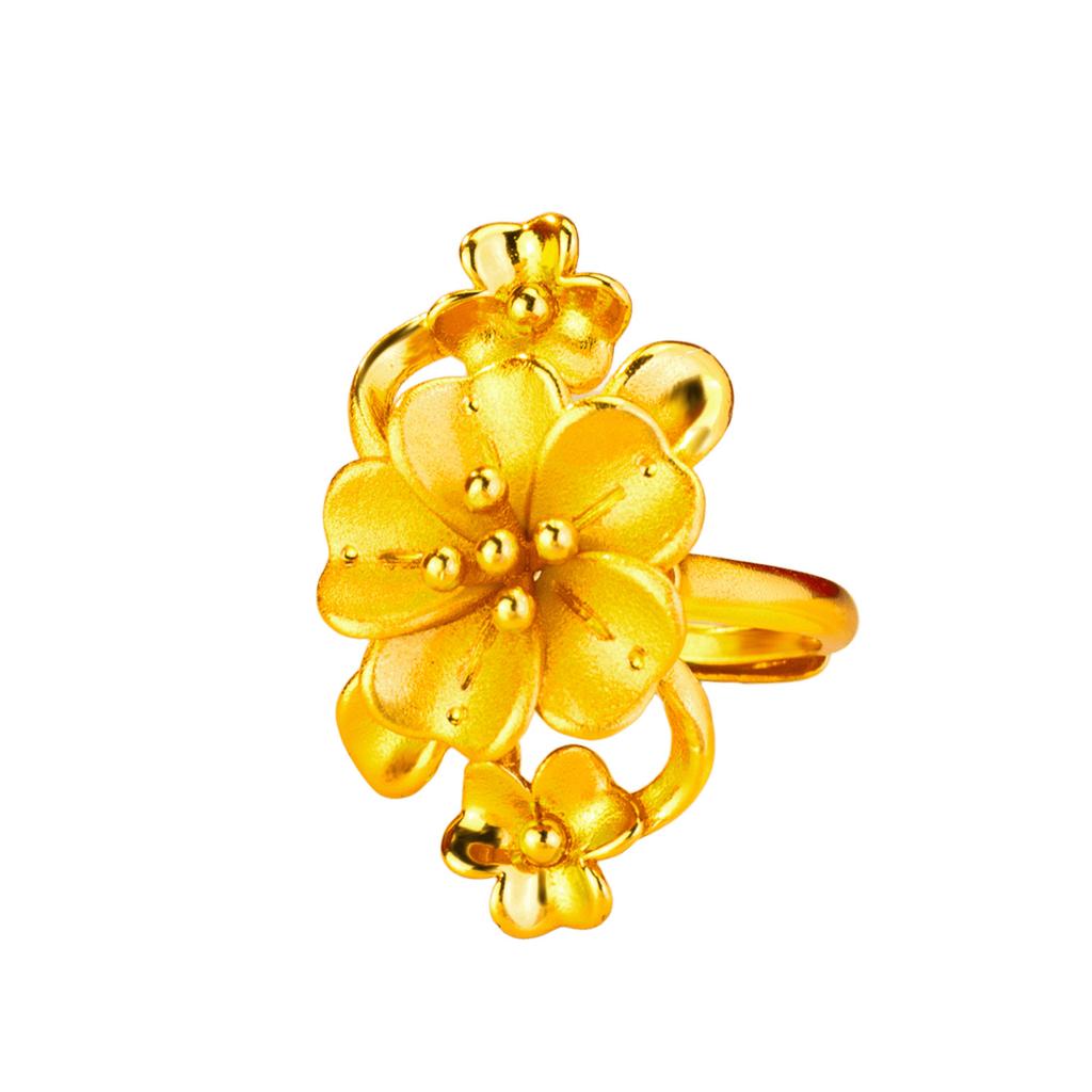 Gold Shop Same Style 9999 24K Real Gold Women'S Gold Ring Open Gold Flower Girlfriend Birthday Gift Sexy And Beautiful Jewelry N