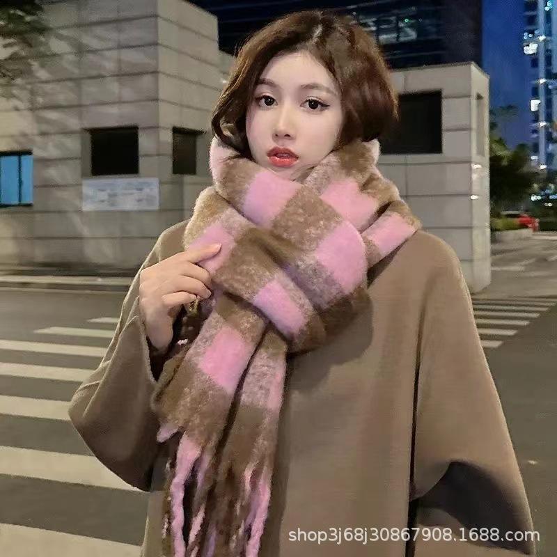 Iceland sea salt blue scarf women's autumn and winter new mohair solid color versatile scarf warm imitation cashmere shawl