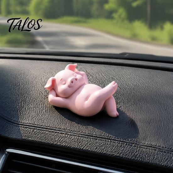 Mini Resin Ornament for Car Dashboard 3D Printed Lying Pig Figurine, Cute Pink Statue, Small Decorative Figurine Cake Topper Animal Bedroom Bookshelf
