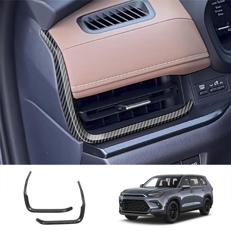 Car Dashboard Air Conditioner Air Outlet Trim A/C Air Outlet Carbon Fiber Trim Strips For Toyota Grand Highlander 2024 Carbon Fiber Pattern