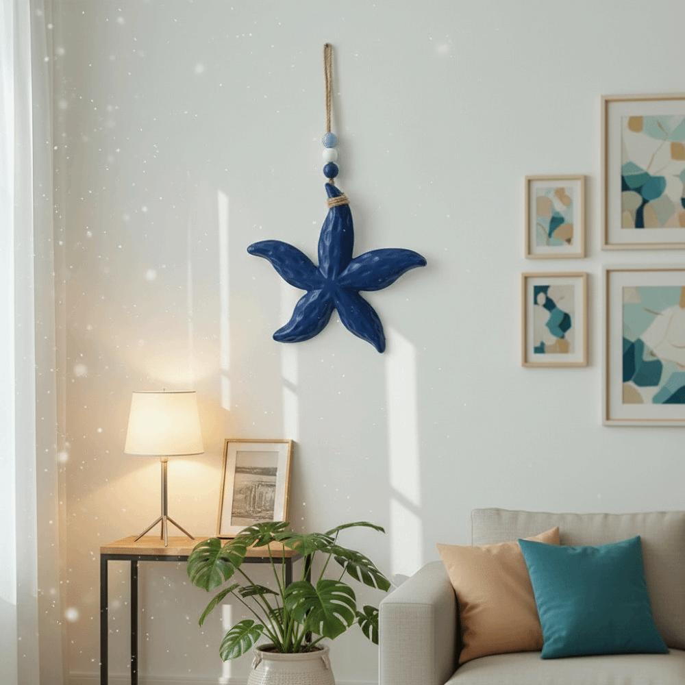 Hanging Nautical Decor Mediterranean Style Ocean Animal Pendants Wooden Starfish Pendants  Interior