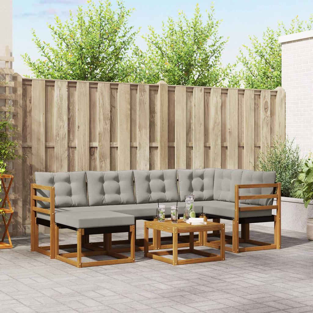 Outdoor Sofa Set with Cushions 7 Pcs Natural and Light Grey