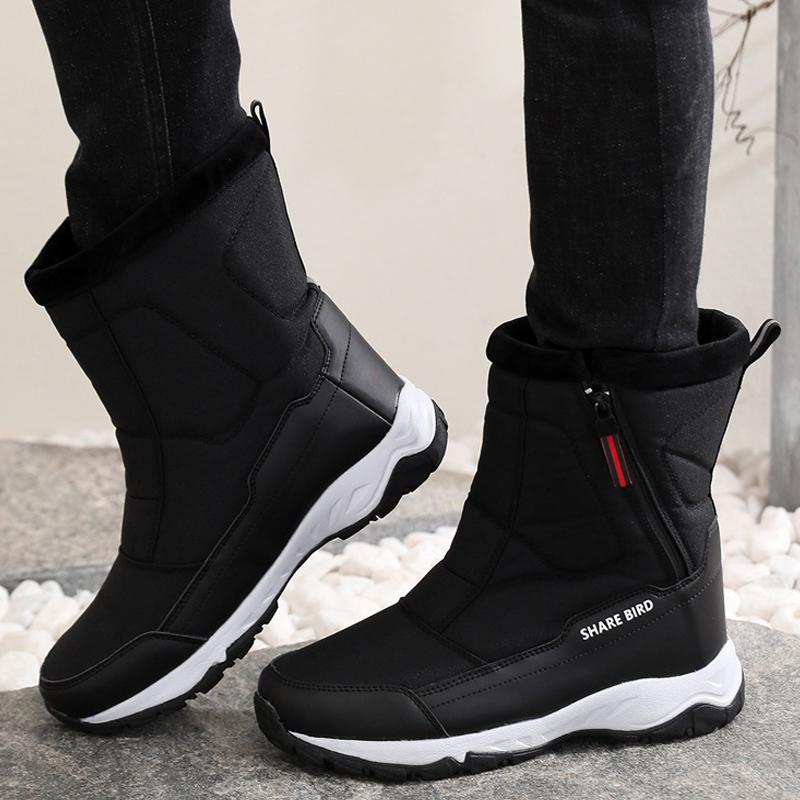 Fashion Snow Boots For Men Women Plush Warm Winter Boots Side Zipper Outdoor Hiking Shoes Cotton Boots Non-Slip Men Ankle Boots