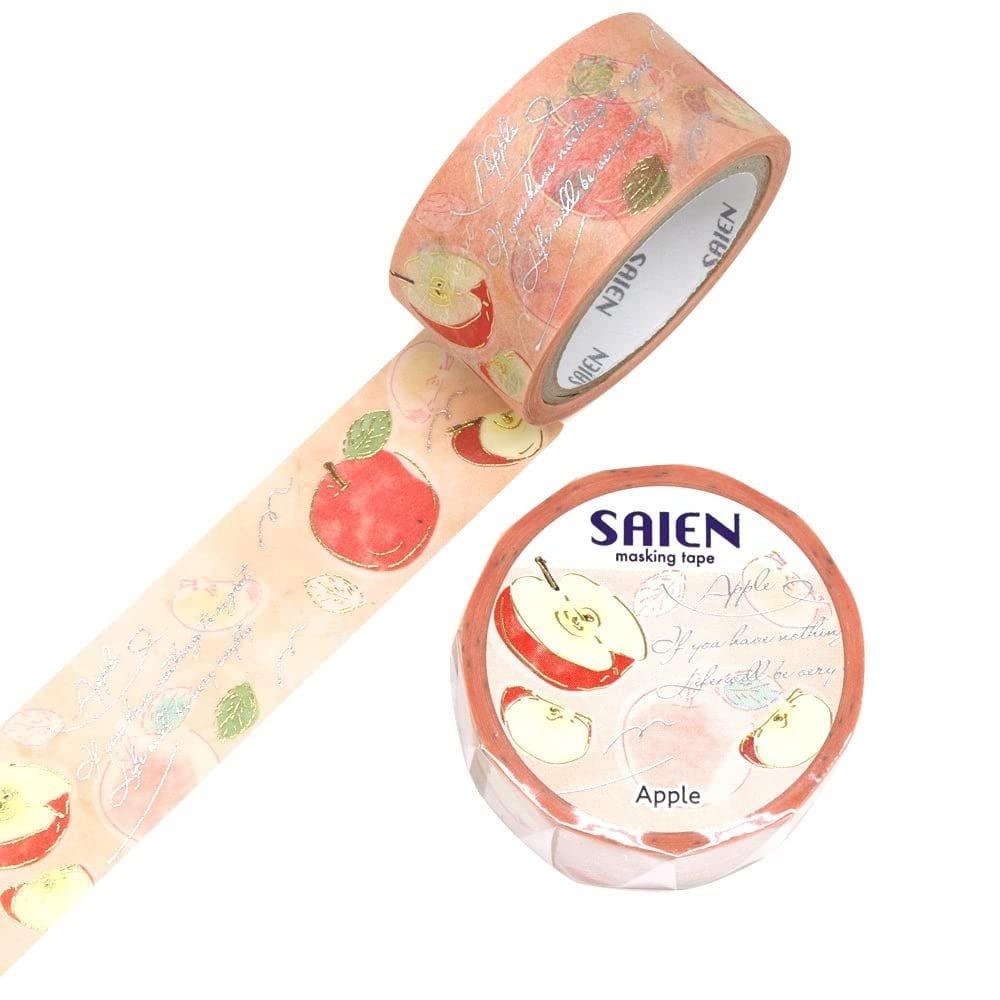 SAIEN Washi Masking Tape Fruit Time Apple UR-3114 20mm x 5m Made in Japan Decorative Adhesive Paper Tape for Scrapbooking Journaling DIY Crafts