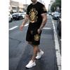 New Summer Men's Set Men's Street King T-Shirt Two-Piece Set Casual Wear Loose-Fit Crew Neck Beach Sports Set