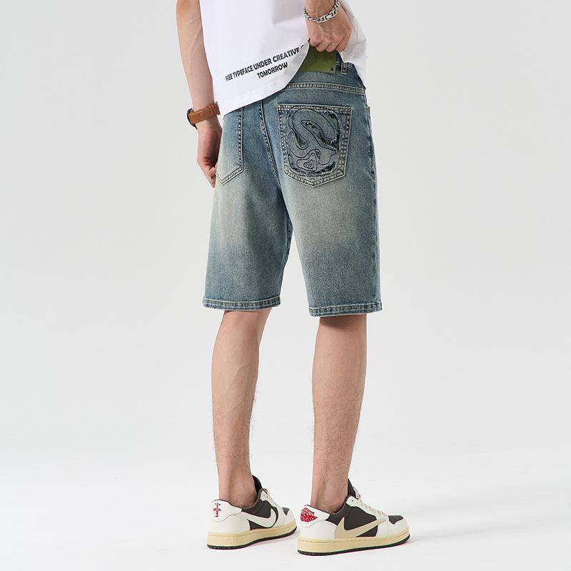 Washed Denim Five-point Pants Back Pocket Trendy Camouflage Summer Latest Denim Mid-trousers