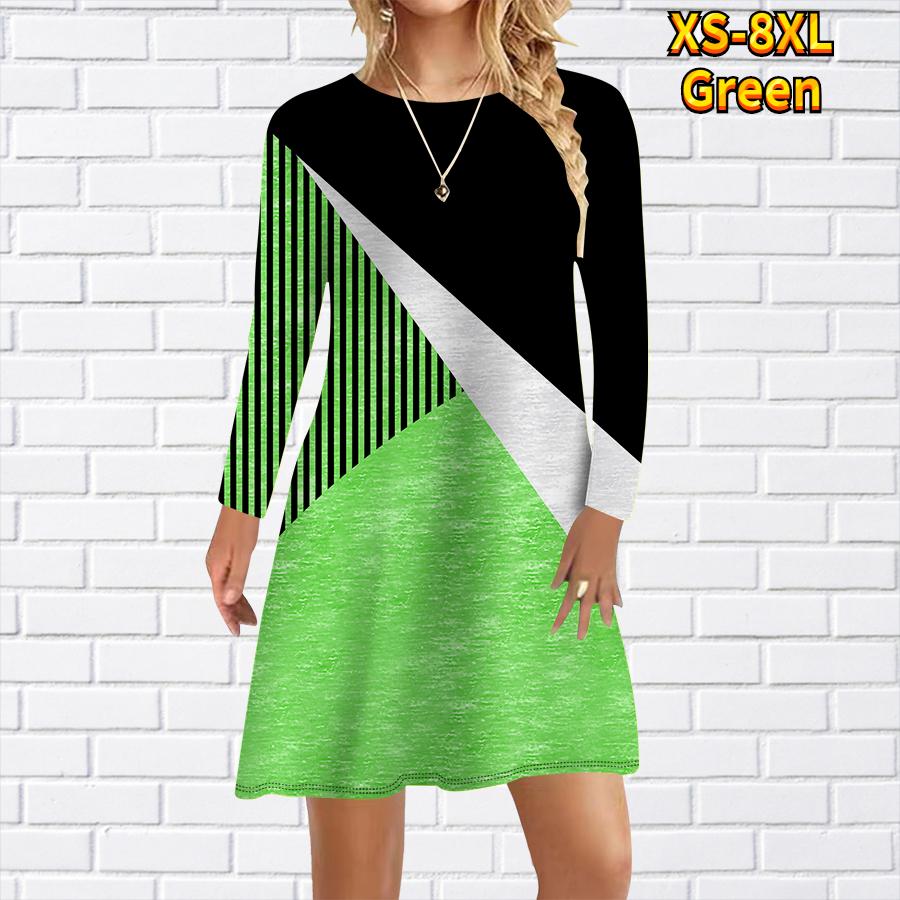 

Женское повседневное платье в полоску с цветными блоками, с принтом, платья для женщин, с круглым вырезом, с коротким рукавом, платье размера плюс 8XL зелёный