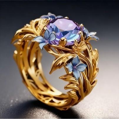 Colorful Iris Flower Enamel Ring Sparkly Zircon Fashion Finger Band Rings Trendy Women Statement Jewelry Gift no. 6 золотой
