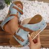 Large size thick bottom slope heel with slippers, summer new buckle with beach open-toed women's cool slippers