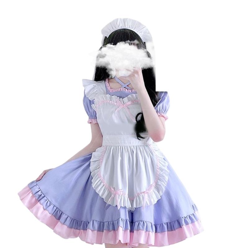 3Pcs Sweet Maid Outfit Women Anime Maid Costume Fancy Dress Cosplays Costume Maid Dress with Headwear Apron