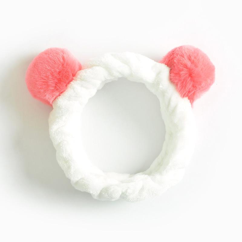 

Повязка на голову в виде панды из фланели, два шарика шерсти, пушистая повязка на голову для мытья лица, женские аксессуары для волос, милый головной убор.