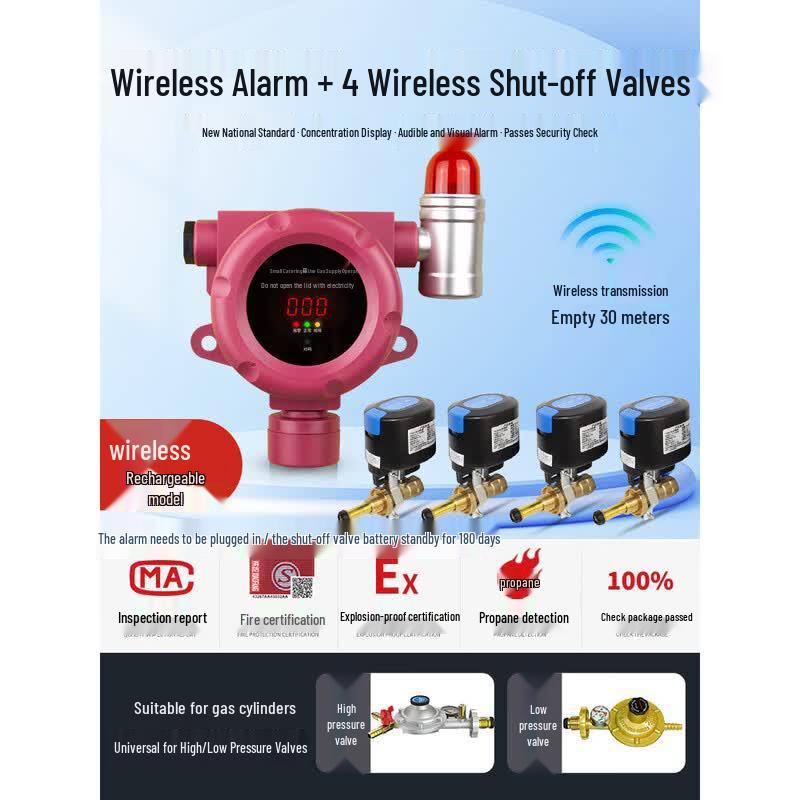 MDNG Commercial Wireless Gas Alarm with Auto Shut-off Valve CN plug (adapter included)