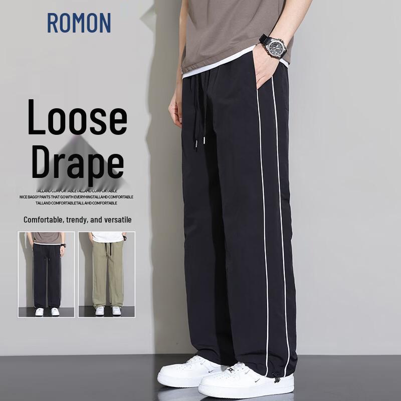 ROMON Men s Loose Straight Fit Drawstring Casual Pants XL