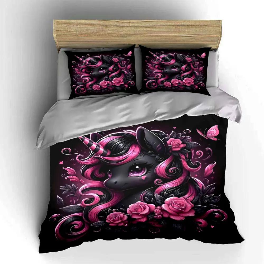 Magical Unicorn Rose Gift Set Multiple sizes kid's and adults' bedroom Exquisite 3PC bedding set gift