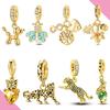 New Gold Series Copper Charms Sparking Gold Plated Pendant Bead Leopard Dog Fit Original Bracelet Diy Jewelry