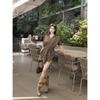 Spicy Girl HK Style Plaid Tie-Waist Long-Sleeve Shirt for Women - Versatile Loose Mid-Length Top for Early Autumn 2025