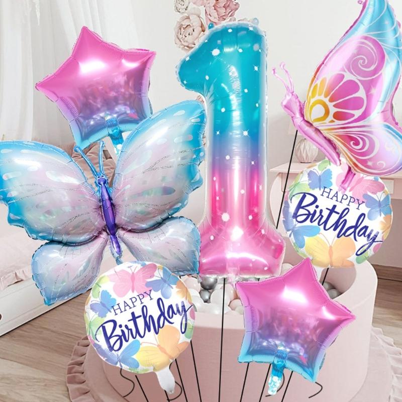 Butterfly Star Number Shape Balloon Set Sparkling Aluminum Foil Balloon For Birthday Celebration Party Photography Aid