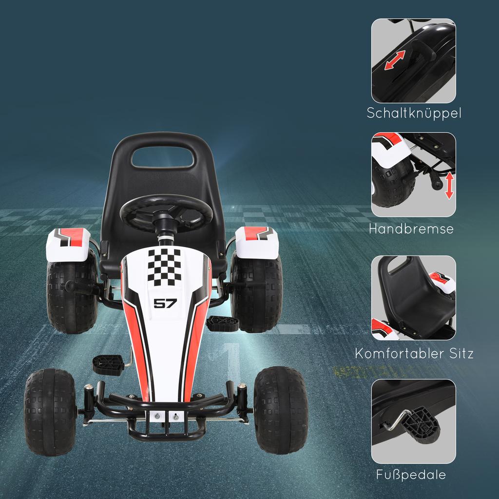 Go-Kart, Pedal Car with Adjustable Seat, Brake, Pedal Drive, Pedal Vehicle with Forward and Reverse Gear