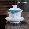 Jingdezhen-Porcelain Tea Set, Ceramic Teacups and Saucers, Handpainted Lotus, Travel, Easy Gaiwan, Porcelain Cup, Tableware