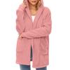 Women's Casual Fleece Lined Hooded Cardigan Solid Color Long Sleeved Coat