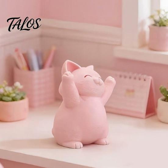 Unique Cat Gifts 3D Printed Pink Hugging Figurine, Adorable Sitting Kitten Statue with Raised Paws, Desktop Decor Kawaii Desk Car Dashboard