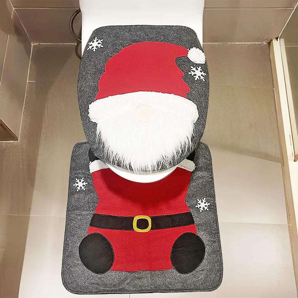 5PCS Christmas Toilet Seat Cover Father Christmas Toilet Seat Cover and Rug Christmas Bathroom Accessories Christmas Decoration