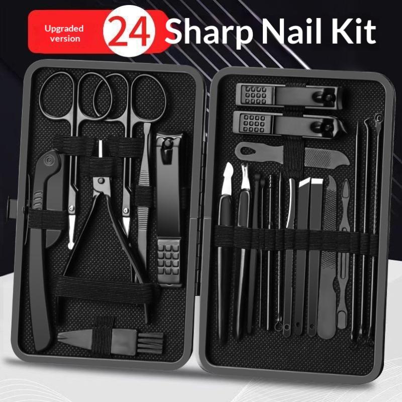 8/ 24-Piece Stainless Steel Nail Clipper Set Leather Case For Professional Manicure Cuticle Trimmer And Pedicure Tools