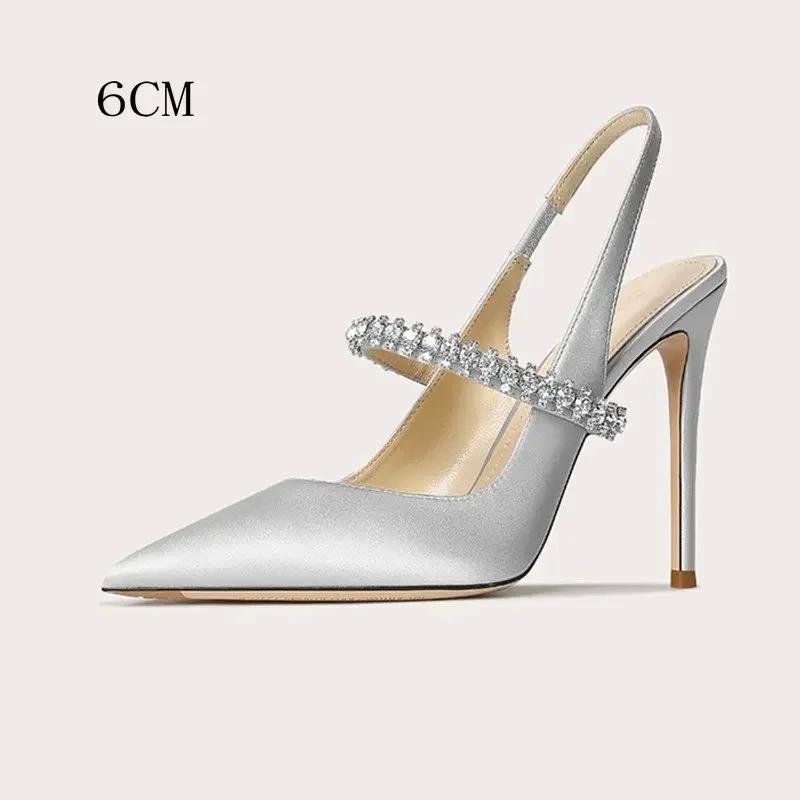 Mode Größe 34 45 Damen Diamant Bao Kopf Sandalen 2024 Neu Dünner Absatz Spitzleder Hohe Absätze Damen Hochzeitsschuhe