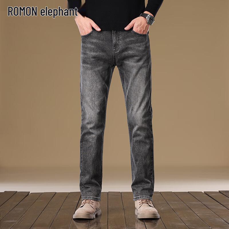 

ROMON Men s Straight-Leg Slim Fit Thickened Casual Jeans 40