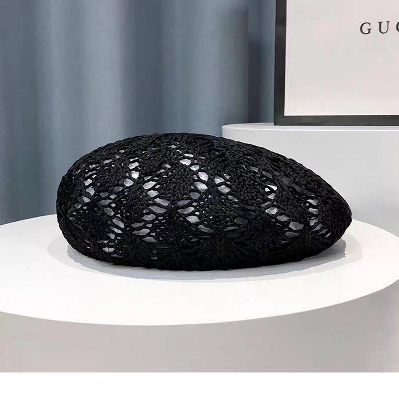 Small Fresh Straw Beret Children Spring and Summer Hollow Design Breathable Thin Bud Painter Hat Showing A Small Tide