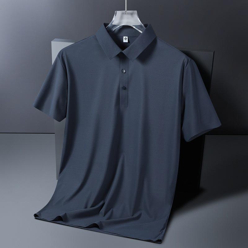 Ice Silk Men's Stretch Polo Shirt: Summer Lightweight, High-End Business Casual, Short Sleeve, Turn-Down Collar