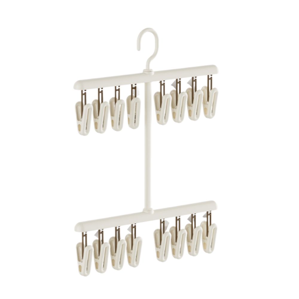 Portable Socks Drying Rack Windproof 16 Clips Underwear Drying Clips Detachable Space-saving Rotatable Hook Hanger Household