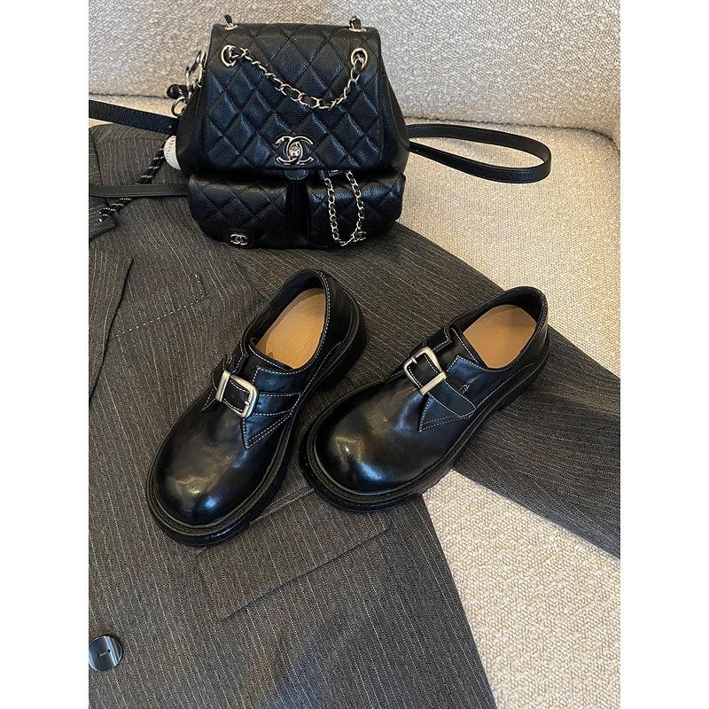 Cowhide version~ retro women's thick-soled heightened thick heel big head single shoes lazy buckle belt small leather shoes
