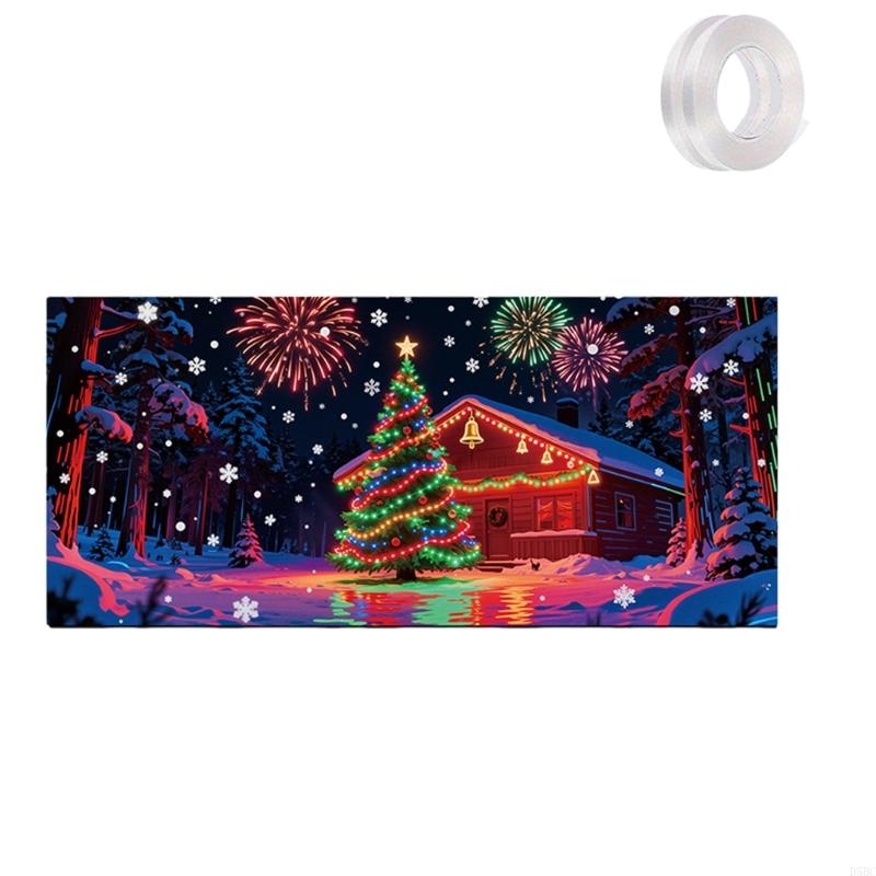 

UVlight Activated Christmas Garage Door Cover Standard, Glows in Dark 2D Flat Holiday Garage Door Covers with Cartoon Santa,