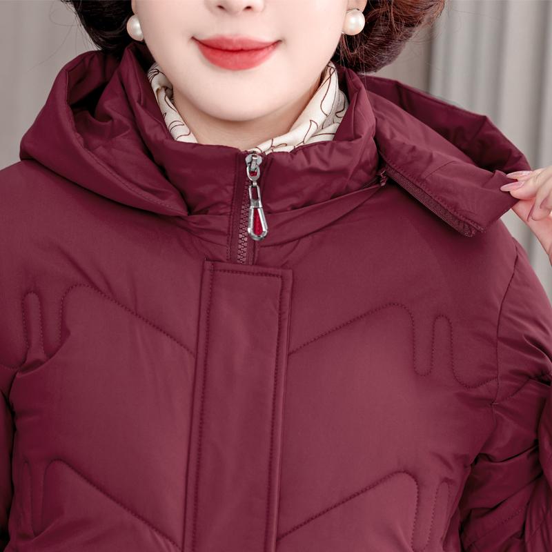 Plus Size XL-5XL Middle Age Woman Winter Coats Hooded Elegant Loose Thick Warm Embroidery Parkas Female Jacket
